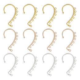 SUNNYCLUE 30Pcs 3 Colors Alloy Ear Cuff Findings, with 7 Horizontal Loops, Ear Wrap Earring Hooks for Non Piercing Earring Making, Mixed Color, 58x35x2mm, Hole: 2.5mm, 10Pcs/color