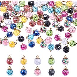 PandaHall Elite 100 pcs 10 Colors 15 mm Colorful Glass Ball Charms Crystal Glass Ball Pendants with Star Glitter Sequins and Golden Plated CCB Plastic Cup Peg Bails for Jewelry DIY Craft Making