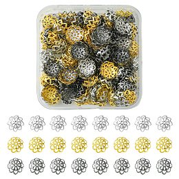 300Pcs 3 Colors Iron Fancy Bead Caps, Flower, Multi-Petal, Mixed Color, 10x4mm, Hole: 1mm, 100pcs/color