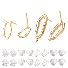 BENECREAT 12Pcs 2 Style Oval Hoop Earrings, 18K Gold Plated Ear Stud Components with Hole for Jewelry Making, 0.5mm Hole