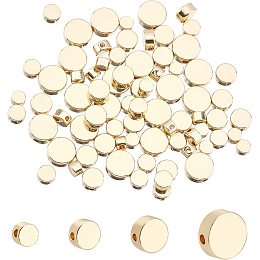 PandaHall Elite 14K Gold Coin Beads, 4 Sizes Circle Slices Beads Brass Spacer Beads 80pcs Flat Round Metal Spacers Tiny Disc Loose Beads for Bracelet Necklace Jewelry Making, 4mm/5mm/6mm/8mm