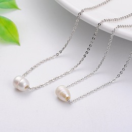 Honeyhandy Natural Freshwater Pearl Pendant Necklaces, with Brass Cable Chain, Platinum, 17.9 inch