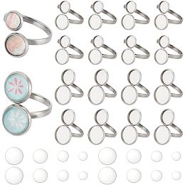 PandaHall Elite 20pcs 2 Styles Finger Ring Blank Base, Adjustable Flat Ring Base, Adjustable Ring with Tray, Ring Base Pad with 10pcs 5.5/7.5/9.5/11.5mm Cabochon for DIY Ring Jewellery Making