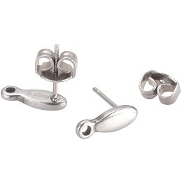 Pandahall Elite 100 Pieces 304 Stainless Steel Ear Studs, Flat Oval Blank Tray Earring Post for Earring Finding, Platinum