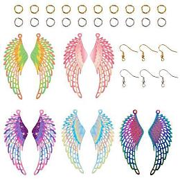 PandaHall Elite DIY Wing Earring Making Kit, Including 304 Stainless Steel Filigree Big Pendants, Brass Jump Rings & Earring Hooks, Mixed Color, 150Pcs/box