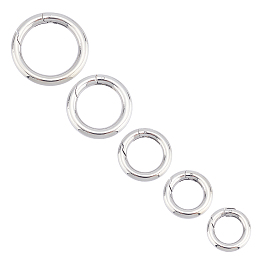 Unicraftale 5Pcs 5 Styles 304 Stainless Steel Spring Gate Rings, for Keychain, Round Ring, Stainless Steel Color, 16~28x3~4mm, Inner Diameter: 10~20mm, 1pc/style