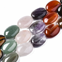 Natural Green Aventurine & Rose Quartz & Red Agate & Tiger Eye & Amethyst Beads Strands, Oval, 24~25x17~18x7~9mm, Hole: 1.2mm, about 16pcs/strand, 15.35 inch(39cm)