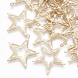 Honeyhandy Brass Pendants, Star, Real 18K Gold Plated, 25.5x24x1mm, Hole: 1.4mm