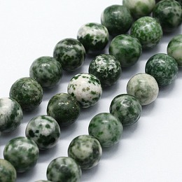 Arricraft Natural Green Spot Jasper Beads Strands, Round, 4mm, Hole: 0.6mm, about 85~88pcs/strand,  14.76 inches(37.5cm)