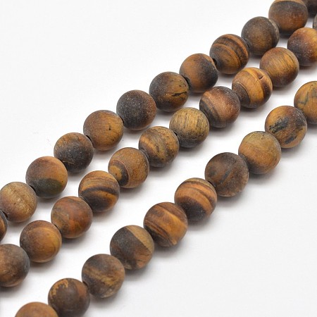 ARRICRAFT Frosted Natural Tiger Eye Round Bead Strands, 6mm, Hole: 1mm, about 62pcs/strand, 15.5 inches