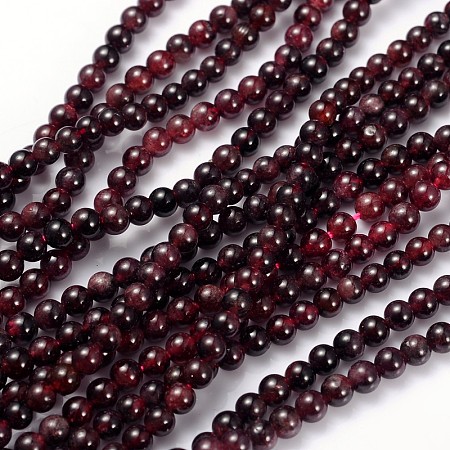Arricraft Gemstone Beads Strands, Red Garnet, Grade B, Round, Dark Red, about 4mm in diameter, hole: about 0.8mm, 15~16 inches