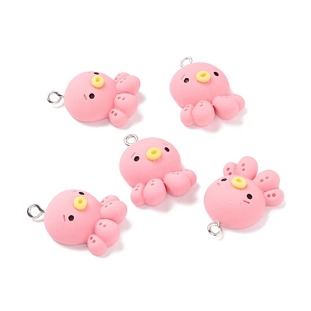 Honeyhandy Resin Pendants, with Iron Accessories, Octopus, Pink, 26x19x9mm, Hole: 2mm