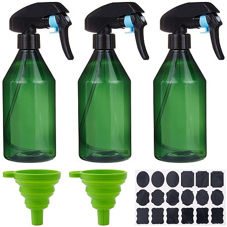 BENECREAT 3 Packs 10oz Large Empty Spray Bottle Refillable Trigger Sprayer Plant Water Fine Mist Spray Bottle(Green) with 2pcs Funnel Hopper and 18pcs Sticker Labels