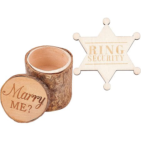 FINGERINSPIRE Ring Security Badge Breastpin for Wedding & A Wood Wedding Ring Box, Rustic Wooden Ring Bearer Marry Me Rustic Wooden Ring Box Wedding Box for Rings Wedding Accessories