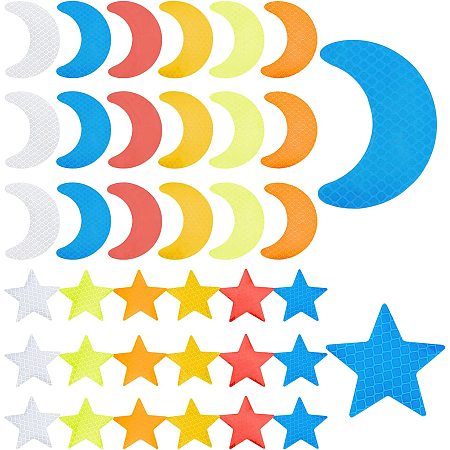 GORGECRAFT 8 Sets 2 Style Reflective Decals Star&Moon Shape Adhesive Strips Decals Night Visibility Security for Bicycle Motorbike Scooter