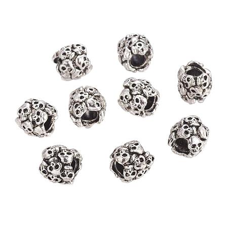 NBEADS 100 pcs Antique Silver Color Rondelle Large Hole Beads, Alloy European Beads 12mm Thick, Hole: 4.2mm