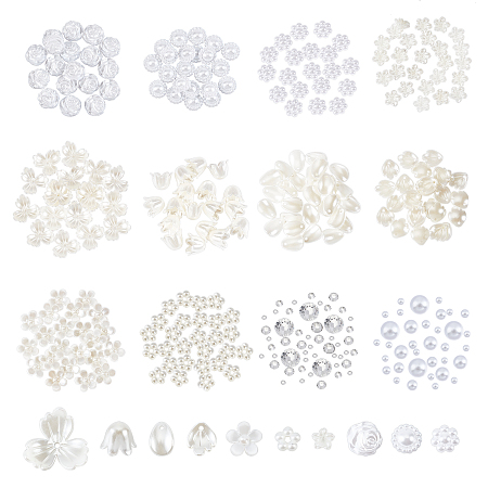 Arricraft About 1080 Pcs Pearls Cabochons Beads Kits, Flower Pearl FlatBacks Beads Mixed Luster Loose Beads for DIY Scrapbooking Craft Shoes Phone Nail Art Jewelry Making