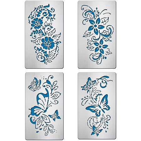 BENECREAT 4 Sets Floral Cutting Dies 17.7x10.1cm/7x4 Inch Metal Embossing Cutting Stencils for Making Photo Decorative Paper Scrapbooking Embossing Card