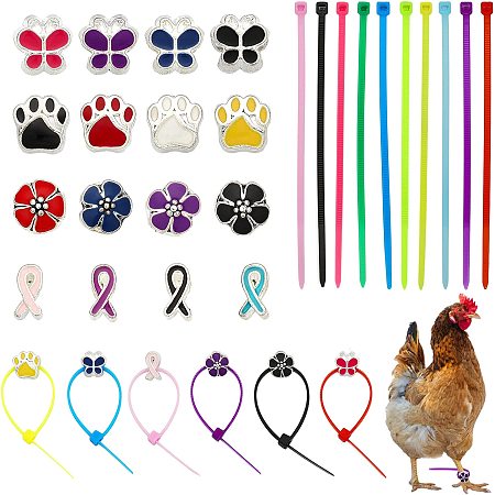 CHGCRAFT 100Pcs 4Inch Colorful Chicken Poultry Leg Bands Adjustable Plastic Cable Tie with 32Pcs 8 Styles Enamel European Beads for Bird Chicken Duck Parrot Geese Turkey