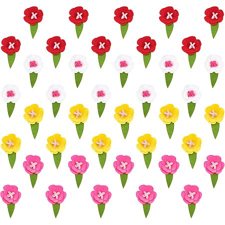 GORGECRAFT 40Pcs 4 Colors Felt Flower Decorations Colorful Mini Floral Fabric Appliques Garment Flowers Decor Ribbon Bow Embellishments for Headbands Party Birthday Wedding Supplies