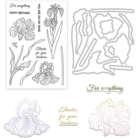 GLOBLELAND Iris Flower Cutting Dies and Silicone Clear Stamps Set for Card Making DIY Scrapbooking Photo Album Invitation Greeting Cards Decor Paper Craft
