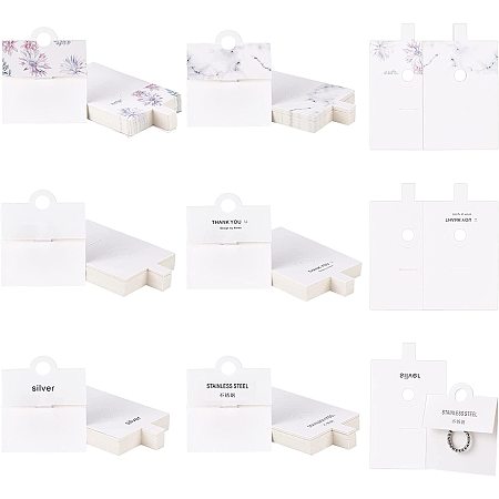 NBEADS 180 Pcs Ring Display Cards, 6 Styles Paper Ring Hanging Display Cards Rectangle Folded Ring Storage Cards for Hanging Jewelry Display