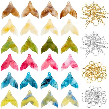 OLYCRAFT 24Pcs Cellulose Acetate Resin Pendants Whale Tail Shape Cellulose Acetate Pendants Dangle Earring Making Kit for DIY Jewelry Earring Necklace Making 26~26.5x26.5x2.5mm