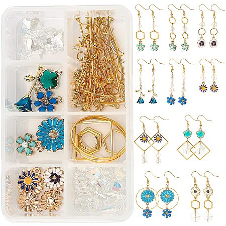 SUNNYCLUE 1 Box DIY 10 Pairs Enamel Flower Dangle Earring Making Kit Daisy Sunflower Rose Pendant Charms Geometric Drop Earrings Crystal Beads for Jewelry Making Supplies Craft Instruction