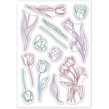 GLOBLELAND Tulip Flower Silicone Clear Stamps for Card Making DIY Scrapbooking Photo Album Decorative Paper Craft,6.3x4.3Inch