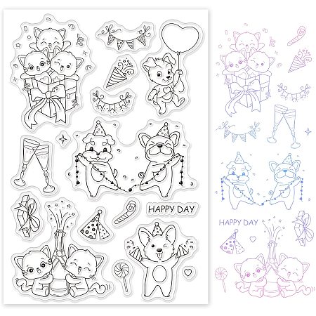 GLOBLELAND Animals Silicone Clear Stamps Kitten Puppy Transparent Stamps for Birthday Valentine's Day Cards Making DIY Scrapbooking Photo Album Decoration Paper Craft