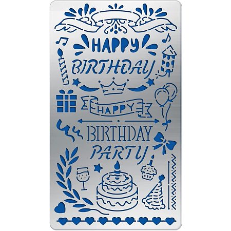 BENECREAT 7x4 Inch Birthday Theme Metal Stencils Stainless Steel Painting Stencils for Wood Carving, Drawings and Woodburning, Engraving and Scrapbooking Project