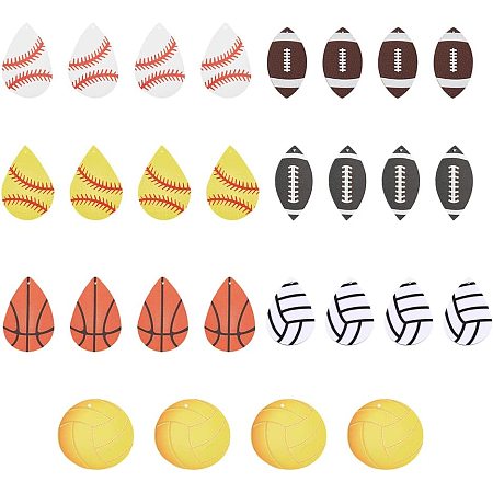 Arricraft 28 Pcs 7 Styles Leather Earring Making Kits, PU Leather Sports Charms Drop Dangle Teardrop Rugby Football Earring Making Leather Charms Pendants for DIY Jewelry Makings