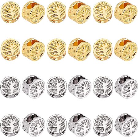 PandaHall Elite 40pcs Tree of Life Spacer Beads, 2 Colors Long-Lasting Plated Double Hole Loose Beads Flat Round Multi Strand Connectors for Beading Bracelet Necklace Jewelry Making
