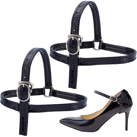 GORGECRAFT 1 Pair Detachable Shoe Strap Womens Glossy Black Leather Shoelace Belt with Metal Buckle Heels Non-Slip Adjustable Ankle Shoe Strings Replacement Accessories for Holding Loose High Heels