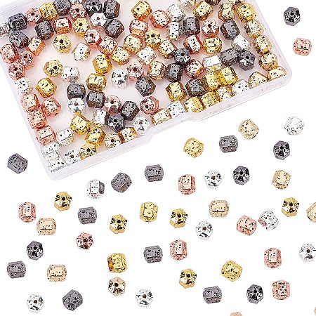 OLYCRAFT 150Pcs 8mm Electroplated Natural Lava Beads Strand Hexagon Bumpy Rock Round Stone Bead Energy Healing Beads for Bracelets Jewelry Making Supplies - 5 Colors