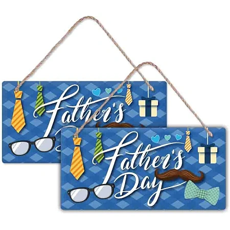 SUPERDANT 2 PCS Hanging Sign Father's Day Theme Wooden Sign Wall Decor Board Door Hanging Signs Natural Wood Hanging Wall Decorations Sign 11.8
