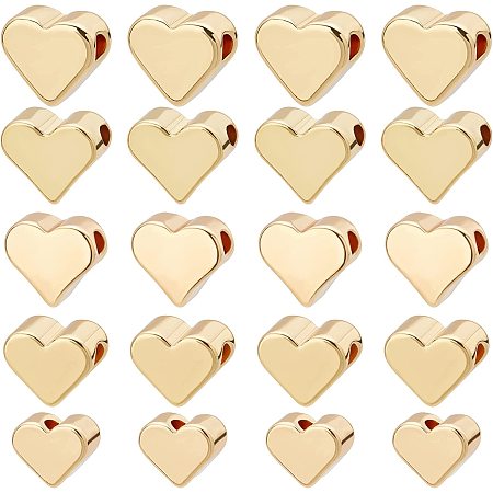 BENECREAT 60Pcs 5 Size 18K Gold Plated Heart Brass Beads Metal Beads Loose Bead for Jewelry Making Bracelets Necklace DIY Craft