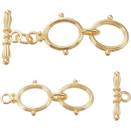 BENECREAT 6 Sets 18K Gold Plated Brass Toggle Clasps Double Ring Clasps and Metal Bar for Necklace Chain Bracelets Jewelry Making Craft DIY