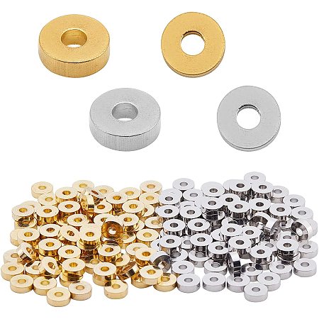 SUPERFINDINGS About 300Pcs 2 Style 6mm Brass Spacer Beads Flat Round Disc Rondelle Spacer Beads Metal Spacers Beads with 2mm Hole for Jewelry Making DIY Craft