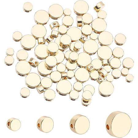 PandaHall Elite 14K Gold Coin Beads, 4 Sizes Circle Slices Beads Brass Spacer Beads 80pcs Flat Round Metal Spacers Tiny Disc Loose Beads for Bracelet Necklace Jewelry Making, 4mm/5mm/6mm/8mm