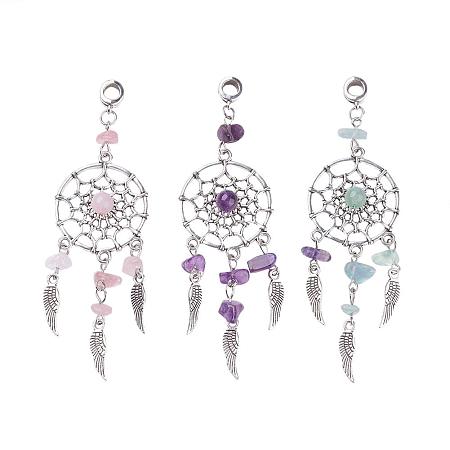 ARRICRAFT 30pcs Mixed Color Dreamcatcher Key Chain Keyring Natural Chip Gemstone Feather Key Chain Bag Hanging Ring Ornaments Car Pendant