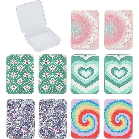 SUNNYCLUE 1 Box 10Pcs 5 Styles Colorful Resin Charms Rectangle Heart Love Flower Rose Rainbow Patterns Printed Geometric Pendant Flatbacks for Jewelry Making Charms DIY Bracelets Crafts Findings