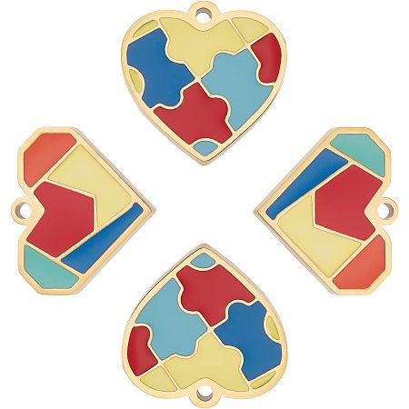 UNICRAFTALE 4pcs 2 Styles Autism Charms Pendants Colorful Heart with Puzzle Shape Charms 304 Stainless Steel Vacuum Plating Charms Autistic Awareness Pendants for DIY Jewelry Making