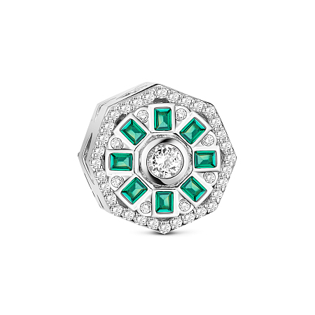 SHEGRACE 925 Sterling Silver Spring Is Coming European Beads, with Cubic Zirconia, Platinum, Light Sea Green, 12.67x12.54x11.48mm, Hole: 4.47mm