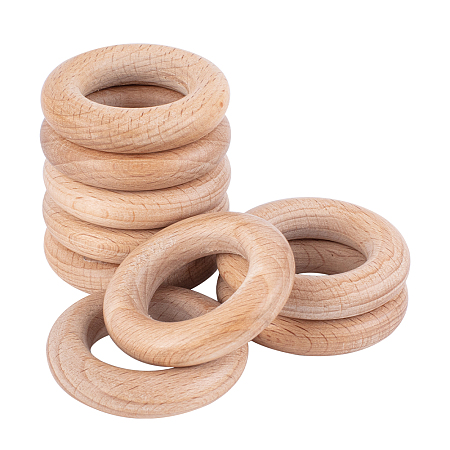 Olycraft Beech Wood Linking Rings, Teething Ring, Baby Teether Toys, with Vacuum Bag, BurlyWood, 40mm; Inner Diameter: 22.5mm, 10pcs/set