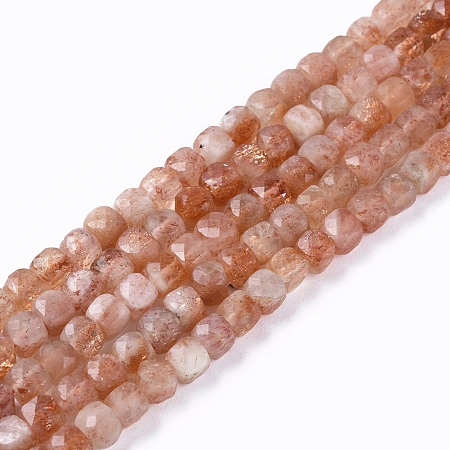 Arricraft Natural Sunstone Beads Strands, Faceted, Cube, 4.5x4.5x4.5mm, Hole: 0.8mm, about 86~88pcs/strand, 15.35 inches(39cm)