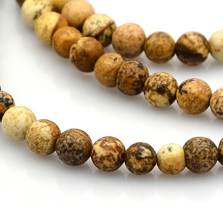 Arricraft Round Natural Picture Jasper Beads Strands, 4~5mm, Hole: 1mm, about 102pcs/strand, 15.7 inches