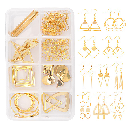 SUNNYCLUE DIY Geometry Style Earring Making Kits, includ Brass Linking Rings, 304 Stainless Steel & Brass & Alloy Pendants, Brass Earring Hooks, Golden