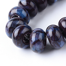 Honeyhandy Handmade Porcelain Beads, Fancy Antique Glazed Porcelain, Rondelle, Prussian Blue, 15~16x9~10mm, Hole: 5~6mm