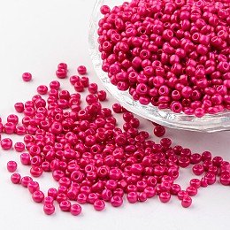 Honeyhandy 8/0 3mm Baking Paint Glass Seed Beads Loose Spacer Beads, Camellia, 3mm, Hole: 1mm, about 962pcs/50g